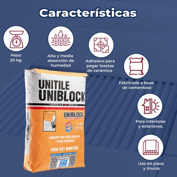 Adhesivo Uniblock Unitile Blanco Saco de 20 kg
