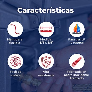 Manguera Conector Flexible Para Gas 3/8 x 3/8 pulg 2 m Coflex