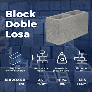 Block Doble Losa 15 x 20 x 40 cm