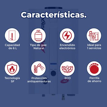 Boiler De Paso Mirage 6 Lt Gas Nat Incluye Maxiboiler