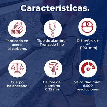 Carda Copa Alambre Trenzado Fino 4 pulg Truper 5/8