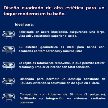 Rebosadero de Rejilla Cuadrada Helvex Para Baño 342-C