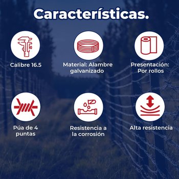 Alambre Púas Corcel III 4 Puntas Calibre 16.5