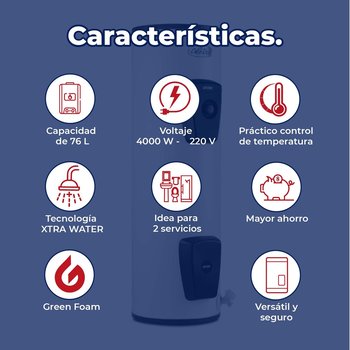 Calentador Eléctrico Deposito Calorex Vattium 76 L 2 servicios