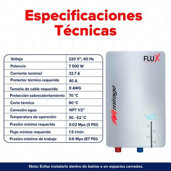 Calentador Eléctrico Instantáneo Mirage Flux 220V