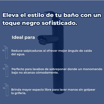 Llave Monomando Para Lavabo Alto Rugo Negro Sin Cubierta