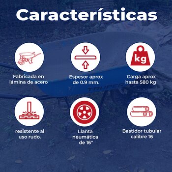 Carretilla Azul Truper 5.5 Llanta Neumática Bastidor Tubular