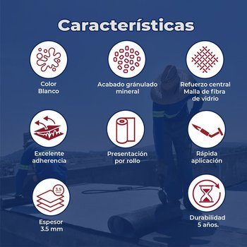 Imper Prefabricado SBS Novaroll 3.5 mm Fibra Vidrio Blanco