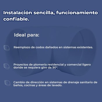 Codo PVC Sanitario 2 90 Grados 50 mm