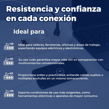 Multicontacto Barra 8 Entradas Volteck Uso Rudo