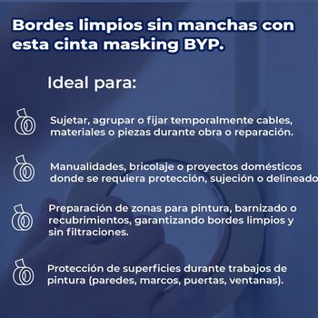 Cinta Masking Tape marca Byp 38 mm 1½ pulgada 50 m