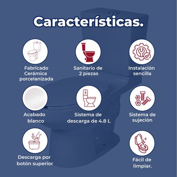 Sanitario WC Alargado Blanco Helvex 4.8 L Bolmen 16