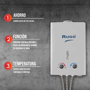 Boiler De Paso Instantáneo 12 Lt Rugo Gas Lp 2 Servicios