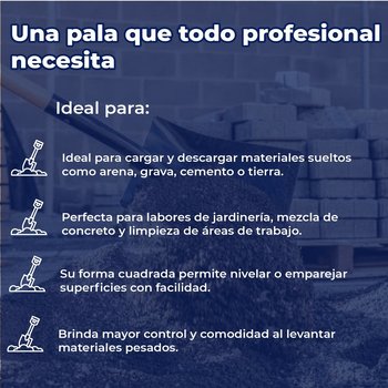 Pala cajuelera cuadrada, puño "D" mango de madera, Truper