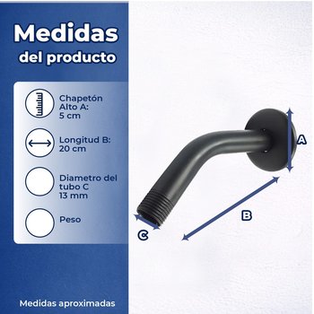 Brazo para Regadera Chapetón Rugo Acero Inoxidable Negro 20.2 CM
