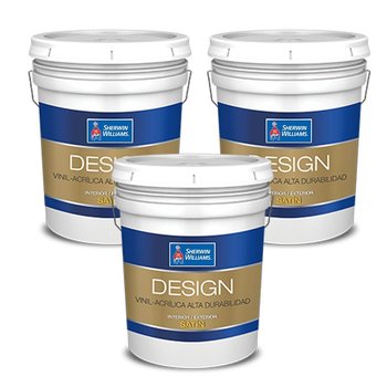 Paquete 3X2 Pintura Vinil Acrílica Satín Design Blanco 19 L