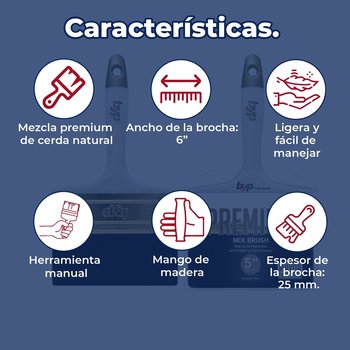 Brocha Premium de Cerda Natural y Poliéster BYP 6” Pulgadas