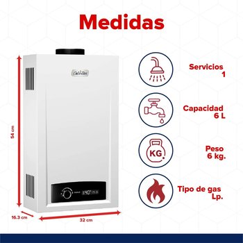 Calentador de Paso Instantáneo Calorex Gas LP 7 L