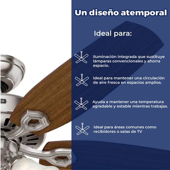Ventilador Buider Plus 52 pulg Niquel Cepillado Hunter