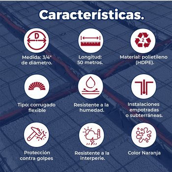 Manguera Poliducto Corrugado Guía 3/4" 50 m
