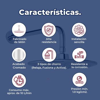 Regadera Cuadrada de Plato Ancho 10 x 10" Helvex 3 Chorros