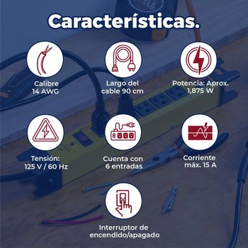 Multicontacto Extensión Uso Industrial Volteck 6 entradas