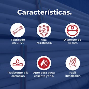 Tubo CPVC 38 MM 1 1/2 (6 M) Iusa