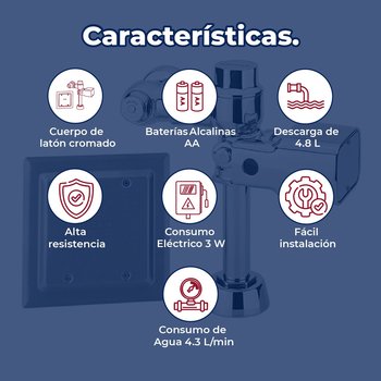 Fluxómetro Electrónico 4.8 L WC Helvex 110 Cromo FC-110-WC-4.8