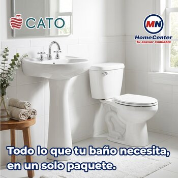 Paquete sanitario agua azul con pedestal color blanco Cato