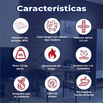Panel Lambrin de pared WPC interior nogal 16.5X290X2.2 CM