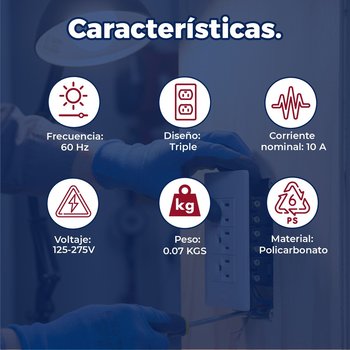 Placa 3 Contactos Polarizados Lucek Blanco modelo BA08B