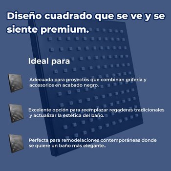 Regadera Sin Brazo Cuadrada Rugo 7 1/2X7 1/2" Acabado Negro