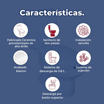 Sanitario Para baño Alargado Blanco Austral Botón 3.8 L Helvex