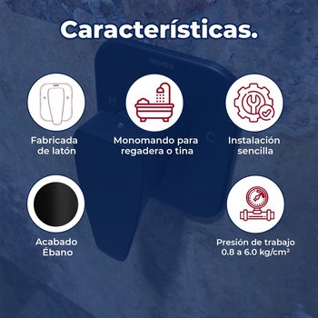 Llave Monomando para regadera sin desviador Piazza Ébano Helvex