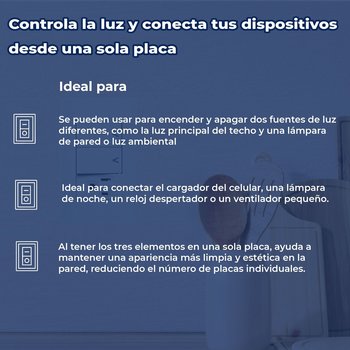 Placa 2 Apagadores Sencillos 1 Contacto Lucek Blanco BA19B