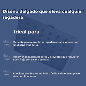 Regadera Delgada Cuadrada 4” X 4” sin brazo Rugo Acabado Espejo