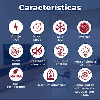 Minisplit Inverter Magnum 22 1 Ton Solo Frio 110V