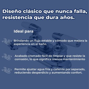 Llave Mezcladora para Lavabo 4” cierre 90° Rugo Maneral Piruli