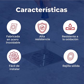 Coladera Cuadrada Coflex de Acero Inoxidable con rejilla PC-303