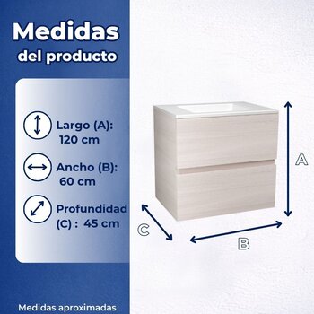 Gabinete de Baño Helvex Primmo 60 Nevis, 2 Cajones