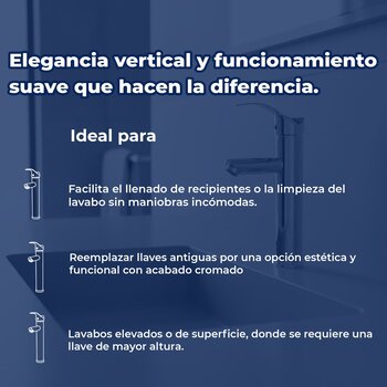 Llave Monomando Para Lavabo 4" Alto Sin Desagüe Rugo 23MTL