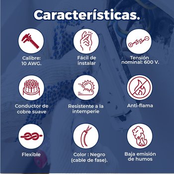 Cable Eléctrico Negro Rollo de 100 M Calibre 10 THW-LS