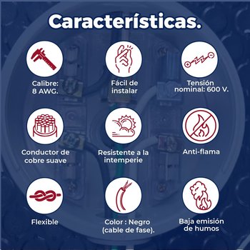 Cable Eléctrico Negro 100 M Cal 8 THW-LS
