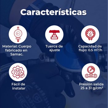 Regulador Gas LP 1 Vía Coflex Baja Presión Terminal 3/8 " Flare