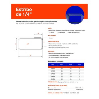 Estribo Castillo ¼ 15 x 15 70 pz (10-10cm) Medida Física