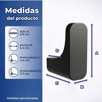 Gancho Sencillo Ébano Linea Quadratta Negro Proyecta QA-06-EB