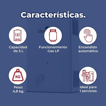 Calentador Paso Optimus 5 L 1 servicio Gas LP