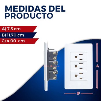 Placa 3 Contactos Polarizados Lucek Blanco modelo BA08B