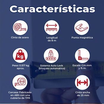 Flexómetro Truper 8 m Contra Impacto