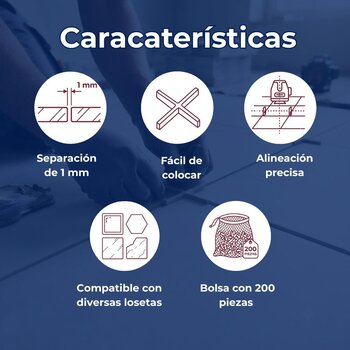 Separador Redtools 1MM Tipo Cruceta Bolsa de 200 Piezas